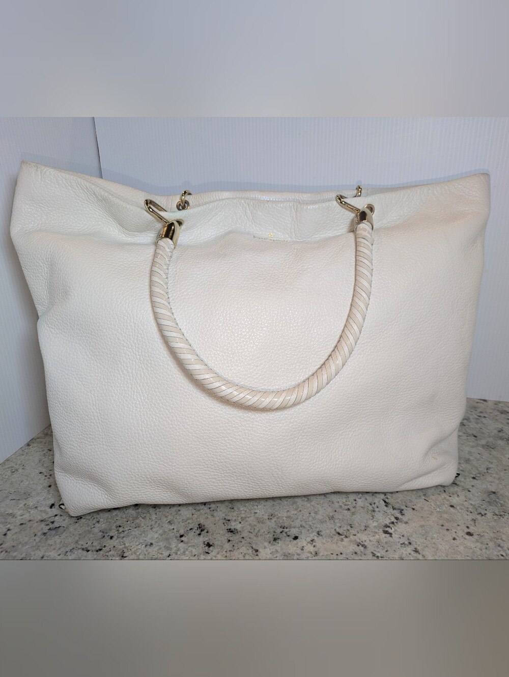 Kate Spade New York WKRU3785 White Pebbled Leather Large Zip Tote Shoulder Bag